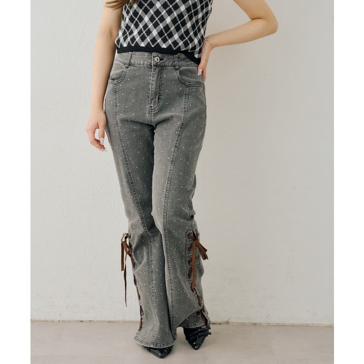 レースアップビジュー付フレアーパンツ | NICE CLAUP / OLIVE des OLIVE　OUTLET | 詳細画像12 