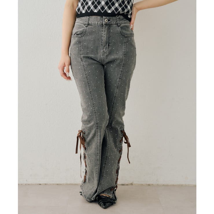 レースアップビジュー付フレアーパンツ | NICE CLAUP / OLIVE des OLIVE　OUTLET | 詳細画像13 