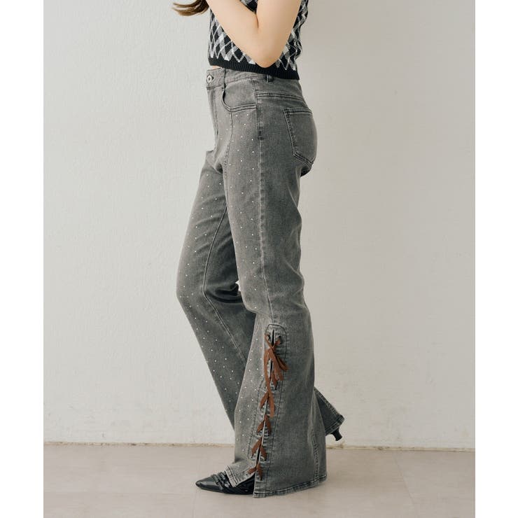 レースアップビジュー付フレアーパンツ | NICE CLAUP / OLIVE des OLIVE　OUTLET | 詳細画像14 