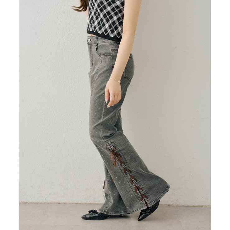 レースアップビジュー付フレアーパンツ | NICE CLAUP / OLIVE des OLIVE　OUTLET | 詳細画像16 