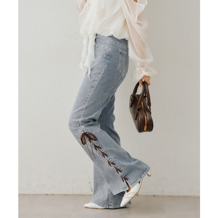 レースアップビジュー付フレアーパンツ | NICE CLAUP / OLIVE des OLIVE　OUTLET | 詳細画像28 