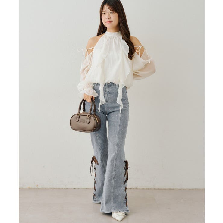 レースアップビジュー付フレアーパンツ | NICE CLAUP / OLIVE des OLIVE　OUTLET | 詳細画像29 