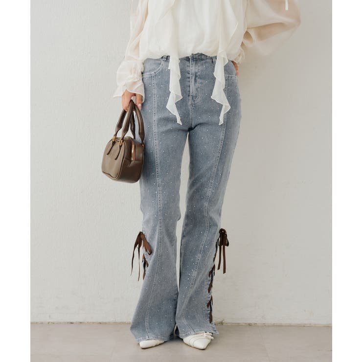 レースアップビジュー付フレアーパンツ | NICE CLAUP / OLIVE des OLIVE　OUTLET | 詳細画像33 
