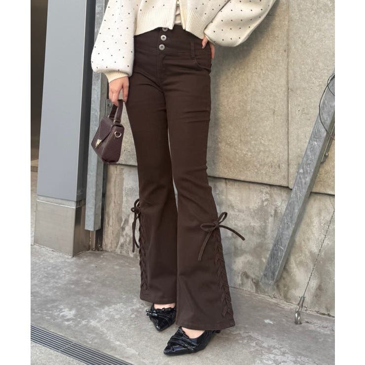 ブラウン | 【S/M展開】サイドレースアップセミフレアーパンツ | RMAF　NICE CLAUP / OLIVE des OLIVE