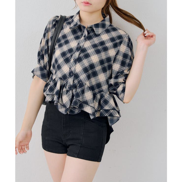 ネイビー | 裾フリルペプラムブラウス | NICE CLAUP / OLIVE des OLIVE　OUTLET