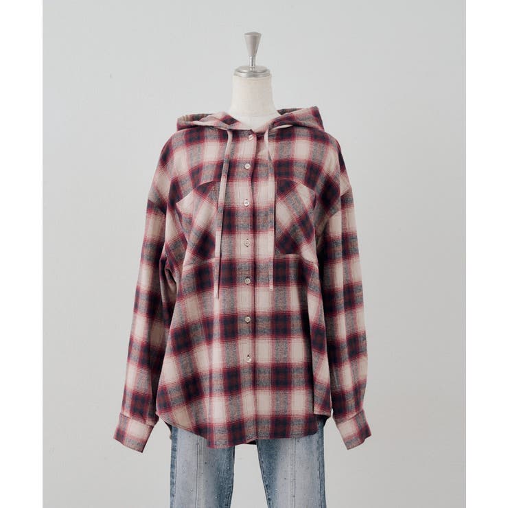 ボルドー | チェックフードシャツ | NICE CLAUP / OLIVE des OLIVE　OUTLET