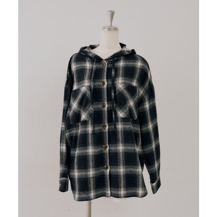 シャギーチェックフードシャツ | NICE CLAUP / OLIVE des OLIVE　OUTLET | 詳細画像23 