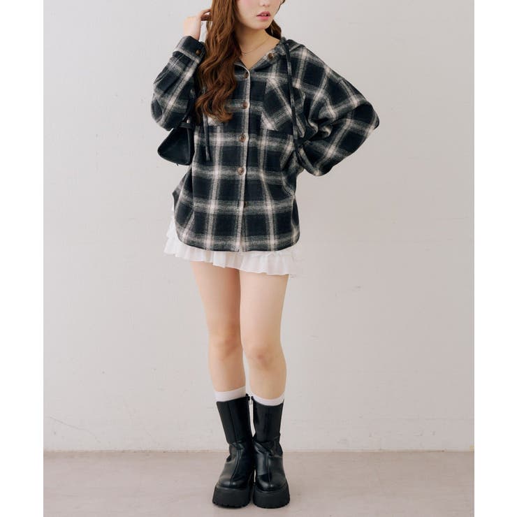 シャギーチェックフードシャツ | NICE CLAUP / OLIVE des OLIVE　OUTLET | 詳細画像26 