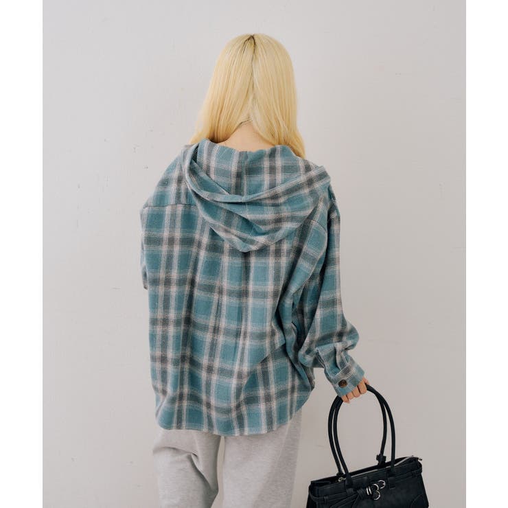 シャギーチェックフードシャツ | NICE CLAUP / OLIVE des OLIVE　OUTLET | 詳細画像5 