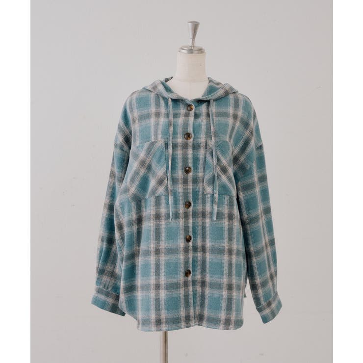シャギーチェックフードシャツ | NICE CLAUP / OLIVE des OLIVE　OUTLET | 詳細画像2 