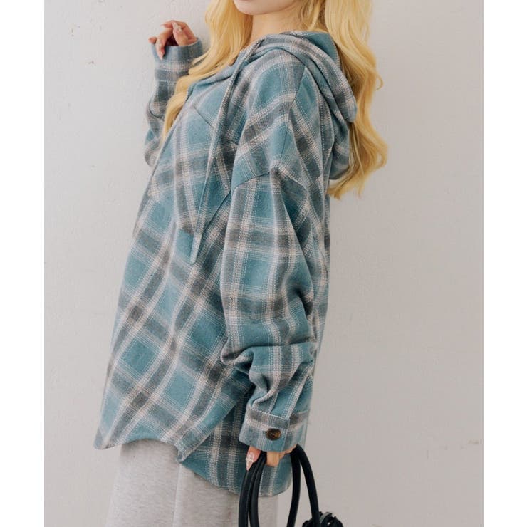 シャギーチェックフードシャツ | NICE CLAUP / OLIVE des OLIVE　OUTLET | 詳細画像4 