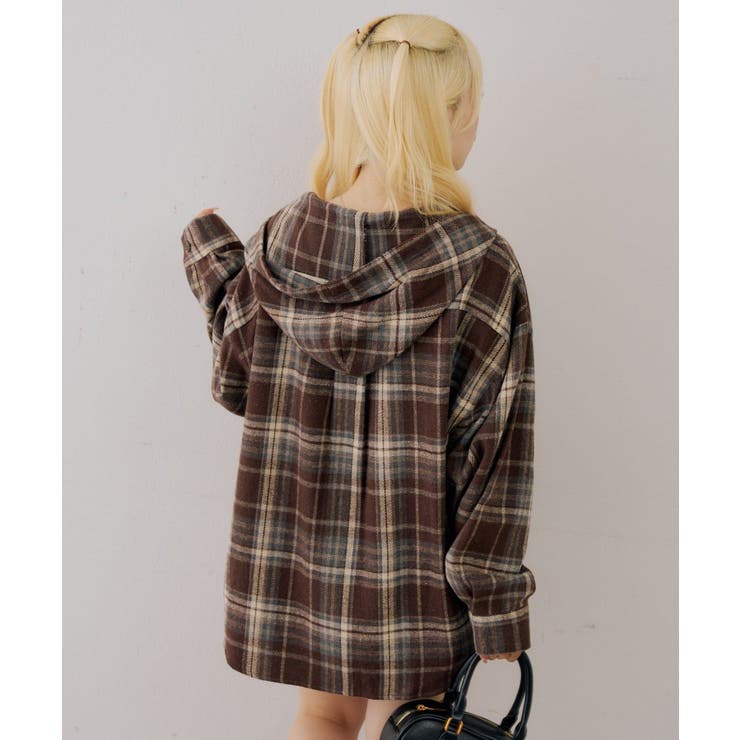 シャギーチェックフードシャツ | NICE CLAUP / OLIVE des OLIVE　OUTLET | 詳細画像19 
