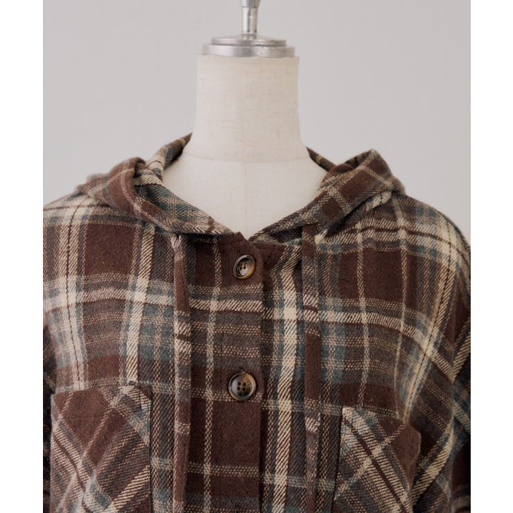 シャギーチェックフードシャツ | NICE CLAUP / OLIVE des OLIVE　OUTLET | 詳細画像32 