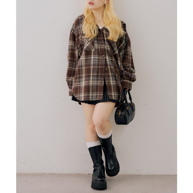 シャギーチェックフードシャツ | NICE CLAUP / OLIVE des OLIVE　OUTLET | 詳細画像20 