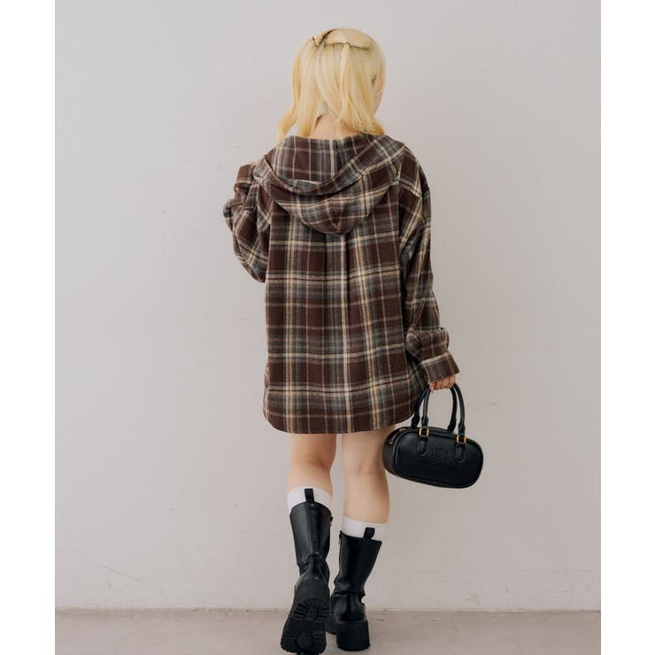 シャギーチェックフードシャツ | NICE CLAUP / OLIVE des OLIVE　OUTLET | 詳細画像22 