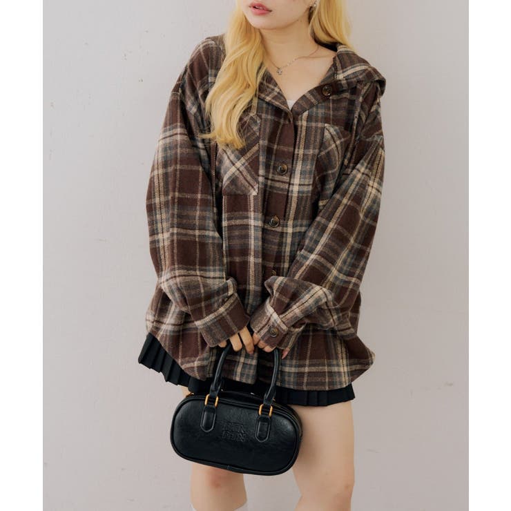 シャギーチェックフードシャツ | NICE CLAUP / OLIVE des OLIVE　OUTLET | 詳細画像18 