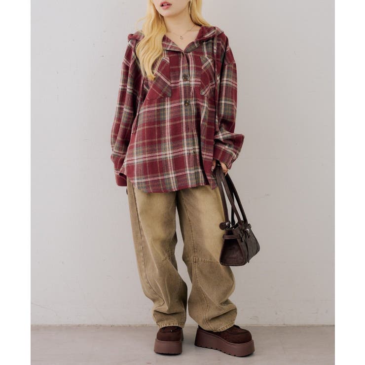 シャギーチェックフードシャツ | NICE CLAUP / OLIVE des OLIVE　OUTLET | 詳細画像14 