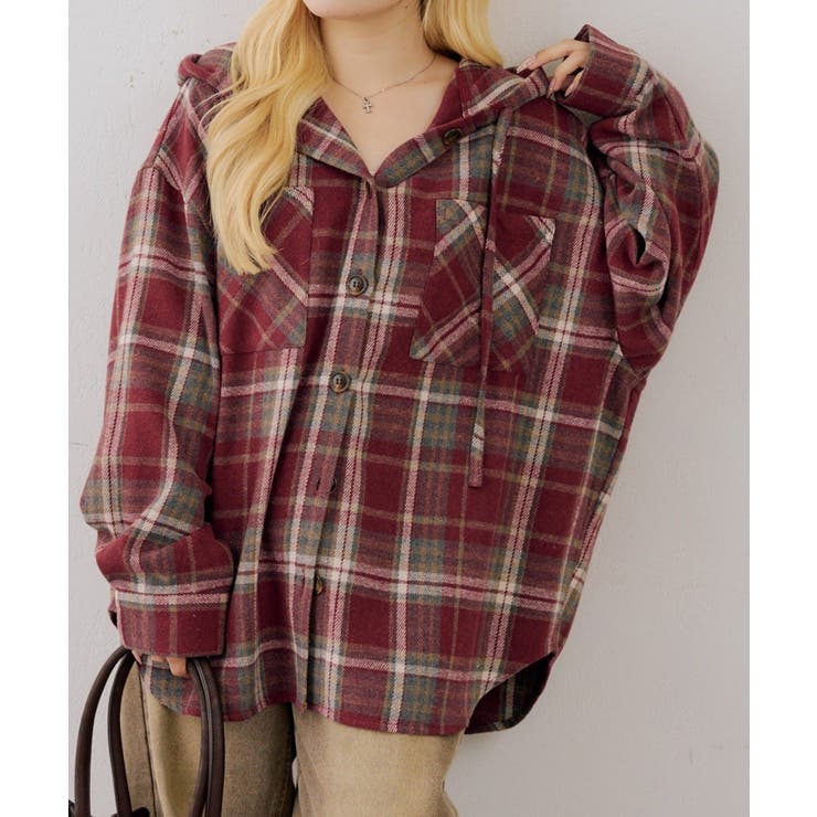 シャギーチェックフードシャツ | NICE CLAUP / OLIVE des OLIVE　OUTLET | 詳細画像11 