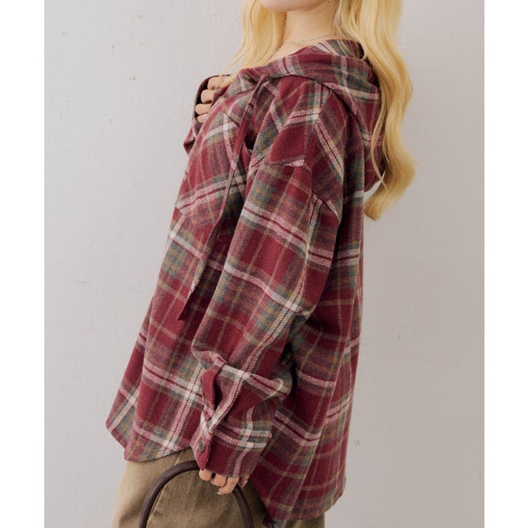 シャギーチェックフードシャツ | NICE CLAUP / OLIVE des OLIVE　OUTLET | 詳細画像12 