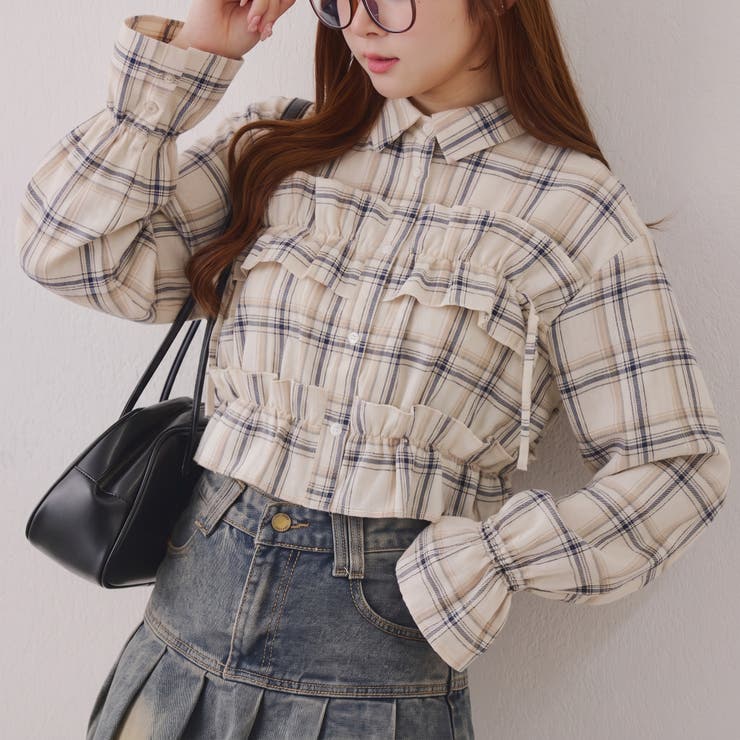 チェックフリルシャツ | NICE CLAUP / OLIVE des OLIVE　OUTLET | 詳細画像1 