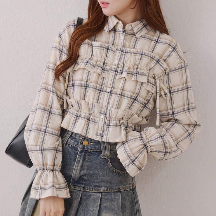 チェックフリルシャツ | NICE CLAUP / OLIVE des OLIVE　OUTLET | 詳細画像2 