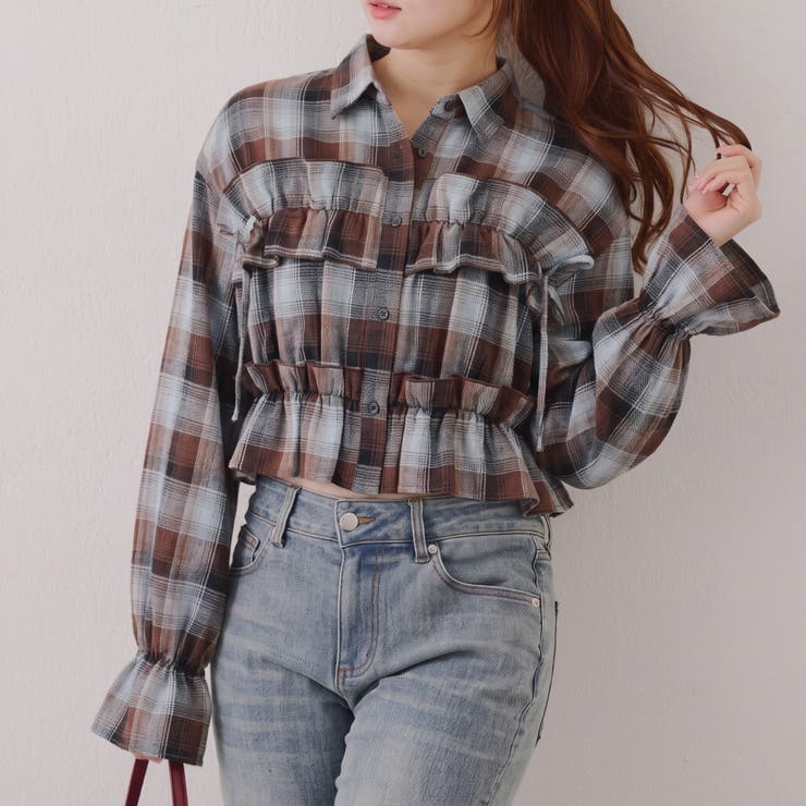 チェックフリルシャツ | NICE CLAUP / OLIVE des OLIVE　OUTLET | 詳細画像4 