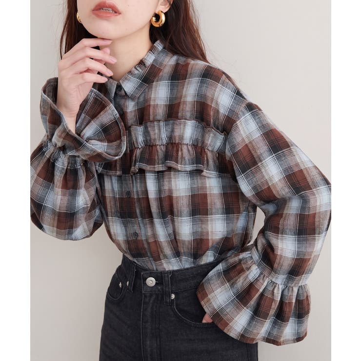チェックフリルシャツ | NICE CLAUP / OLIVE des OLIVE　OUTLET | 詳細画像5 