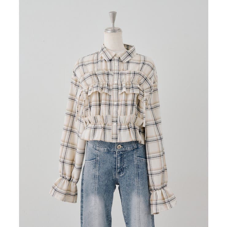 柄1 | チェックフリルシャツ | NICE CLAUP / OLIVE des OLIVE　OUTLET