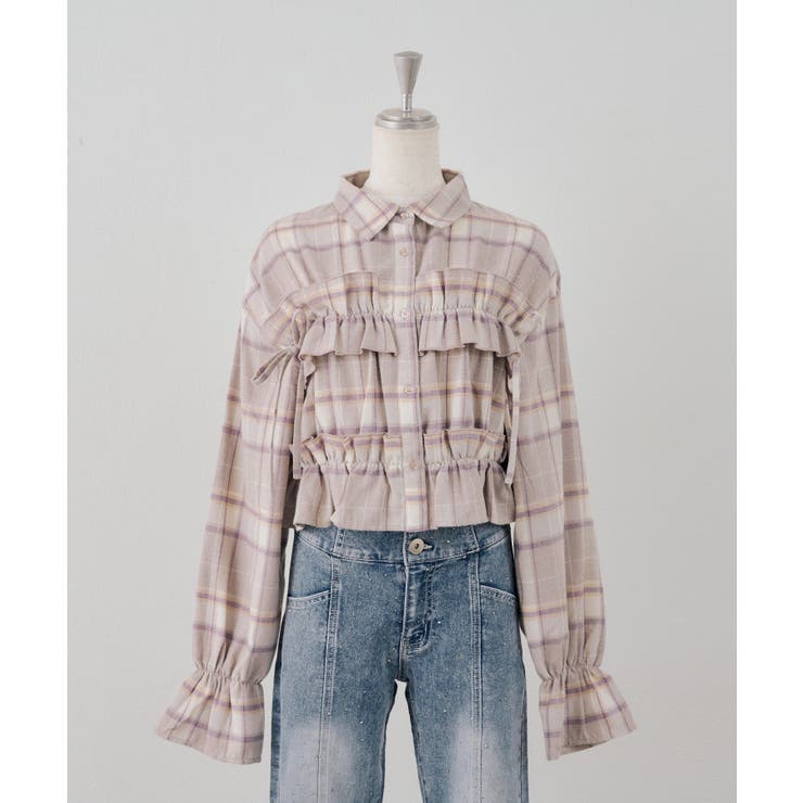 柄2 | チェックフリルシャツ | NICE CLAUP / OLIVE des OLIVE　OUTLET