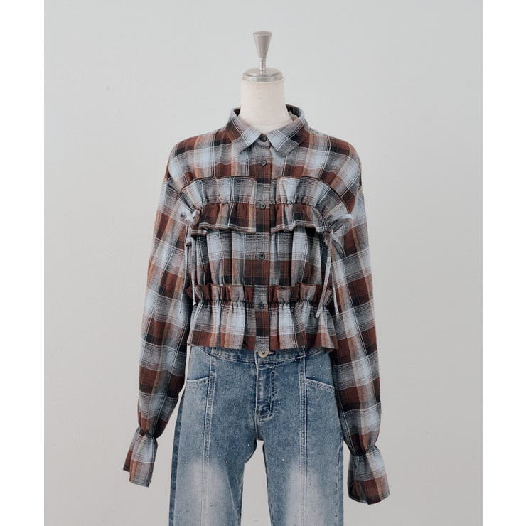 柄3 | チェックフリルシャツ | NICE CLAUP / OLIVE des OLIVE　OUTLET