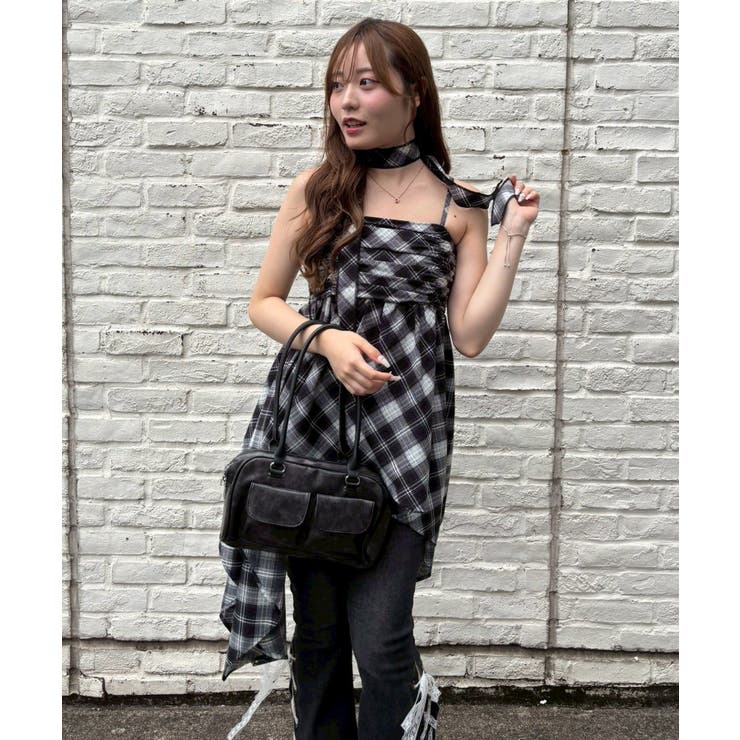 ブラック | バイヤスチェックイレヘムキャミ | NICE CLAUP / OLIVE des OLIVE　OUTLET