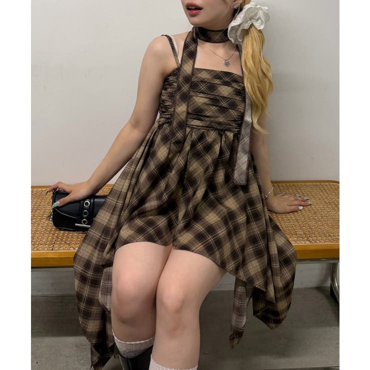 ブラウン | バイヤスチェックイレヘムキャミ | NICE CLAUP / OLIVE des OLIVE　OUTLET