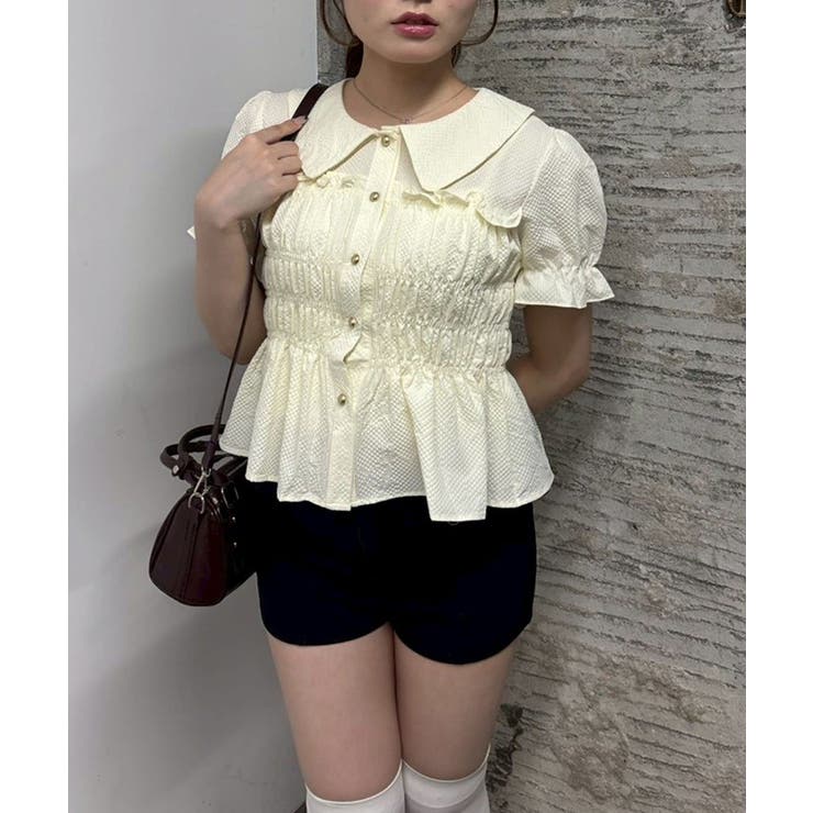 アイボリー | シャーリング前ボタンブラウス | NICE CLAUP / OLIVE des OLIVE　OUTLET