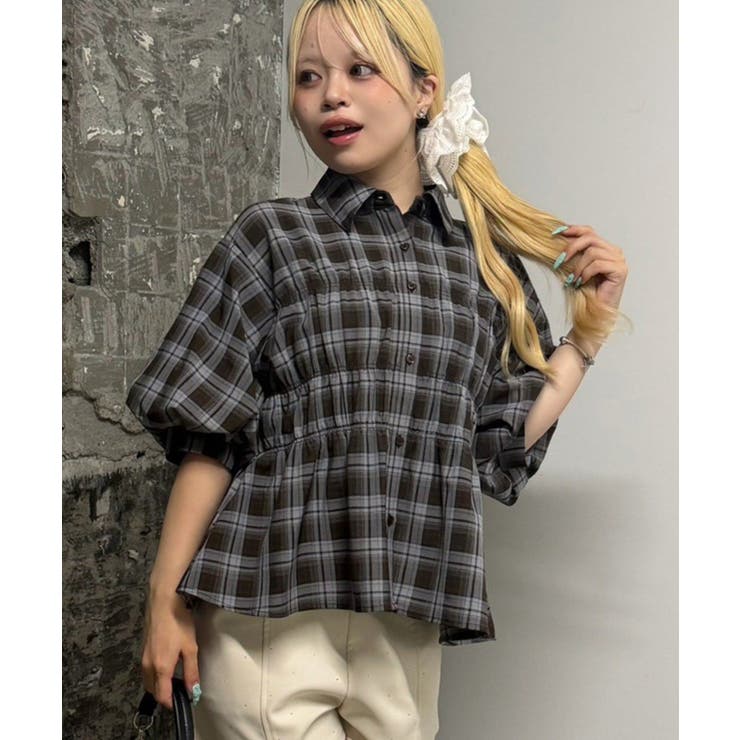 柄1 | シャーリングパフスリーブブラウス | NICE CLAUP / OLIVE des OLIVE　OUTLET