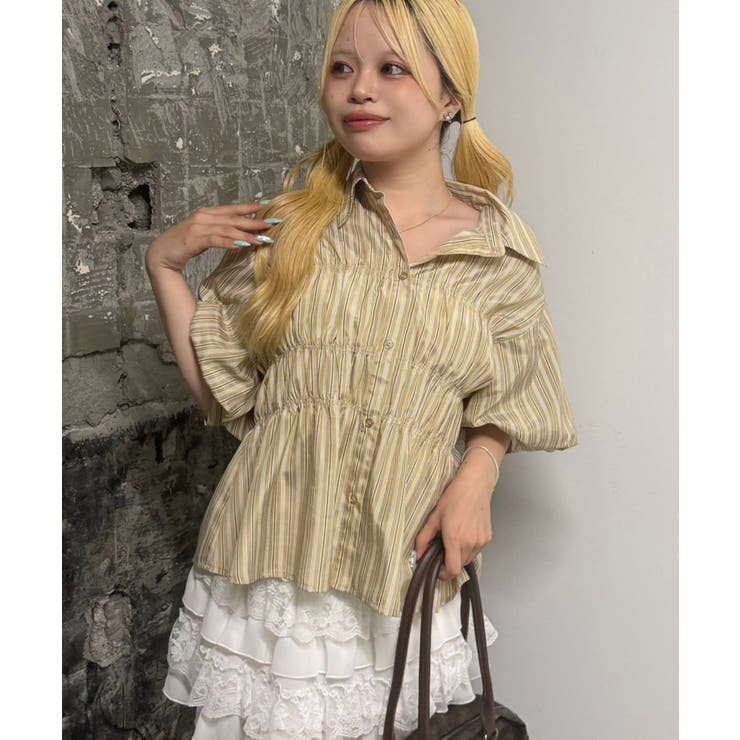柄3 | シャーリングパフスリーブブラウス | NICE CLAUP / OLIVE des OLIVE　OUTLET