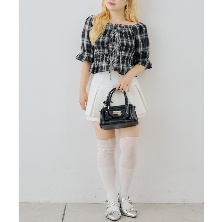 チェックレースアップブラウス | NICE CLAUP / OLIVE des OLIVE　OUTLET | 詳細画像2 