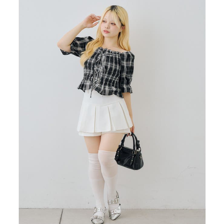 チェックレースアップブラウス | NICE CLAUP / OLIVE des OLIVE　OUTLET | 詳細画像3 
