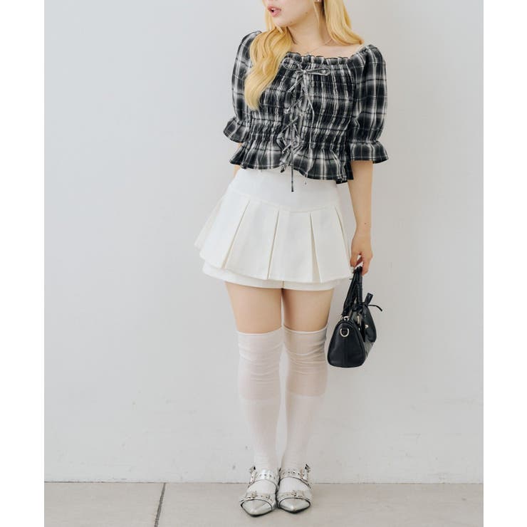 チェックレースアップブラウス | NICE CLAUP / OLIVE des OLIVE　OUTLET | 詳細画像4 