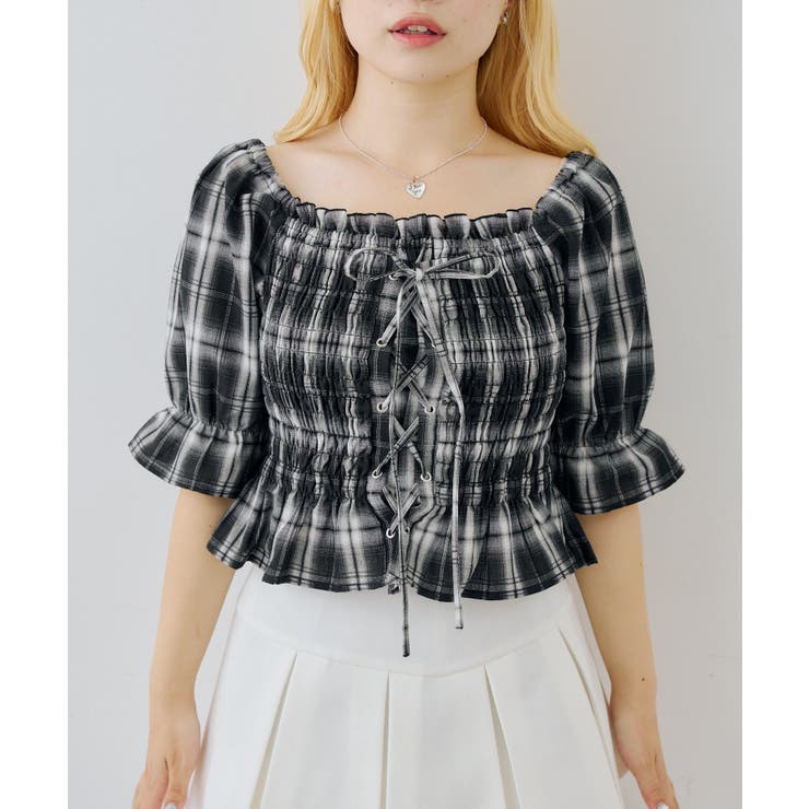 チェックレースアップブラウス | NICE CLAUP / OLIVE des OLIVE　OUTLET | 詳細画像7 