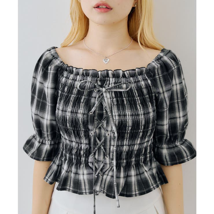 チェックレースアップブラウス | NICE CLAUP / OLIVE des OLIVE　OUTLET | 詳細画像10 