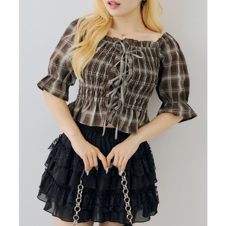 チェックレースアップブラウス | NICE CLAUP / OLIVE des OLIVE　OUTLET | 詳細画像25 