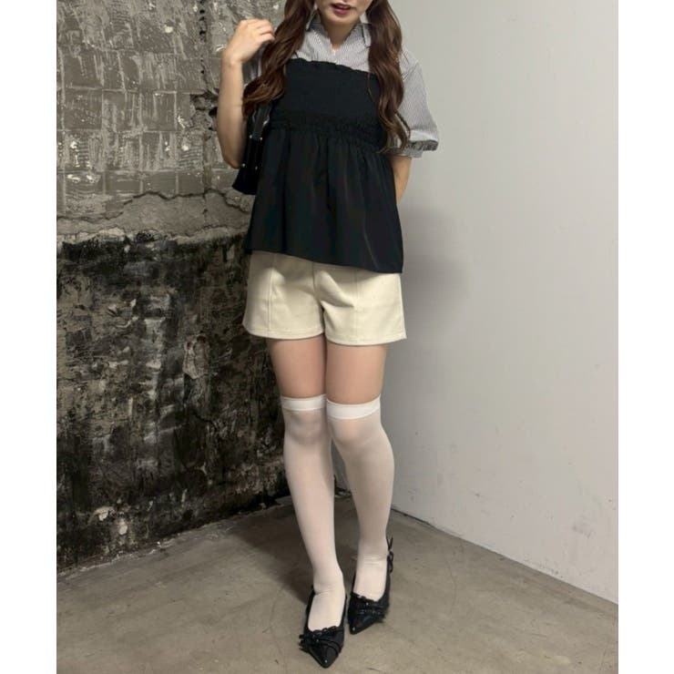 異素材シャーリングドッキングブラウス | NICE CLAUP / OLIVE des OLIVE　OUTLET | 詳細画像2 