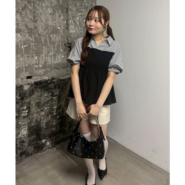 異素材シャーリングドッキングブラウス | NICE CLAUP / OLIVE des OLIVE　OUTLET | 詳細画像3 
