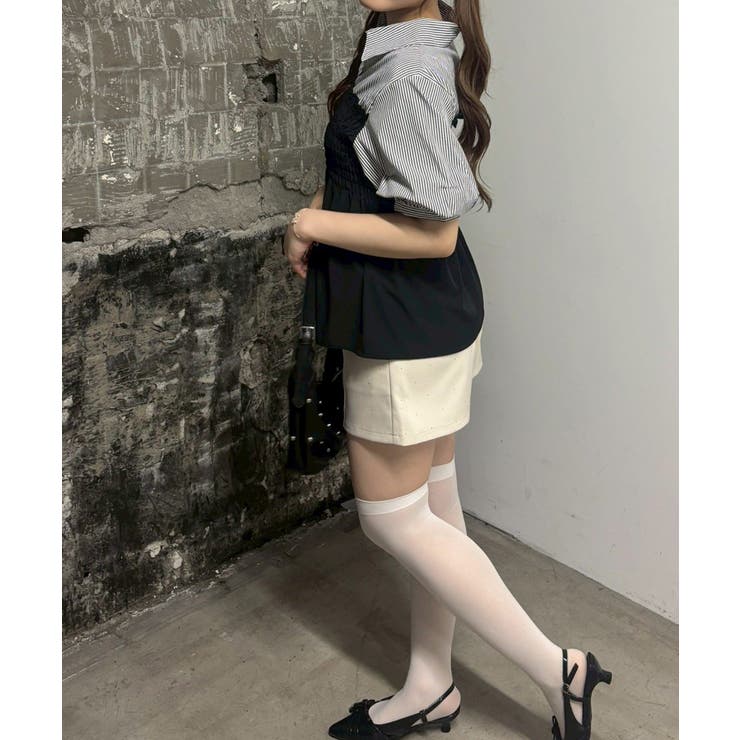 異素材シャーリングドッキングブラウス | NICE CLAUP / OLIVE des OLIVE　OUTLET | 詳細画像4 