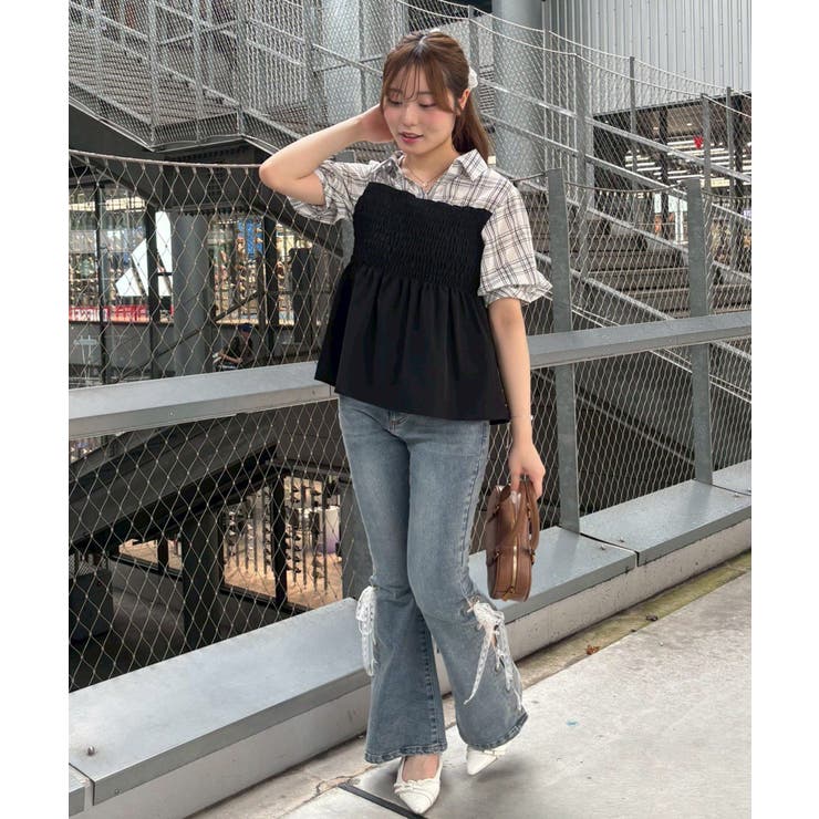 異素材シャーリングドッキングブラウス | NICE CLAUP / OLIVE des OLIVE　OUTLET | 詳細画像14 