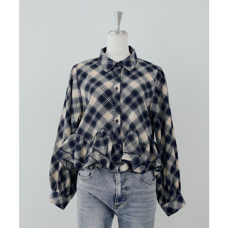 ブルー系 | 裾フリルブラウス長袖 | NICE CLAUP / OLIVE des OLIVE　OUTLET