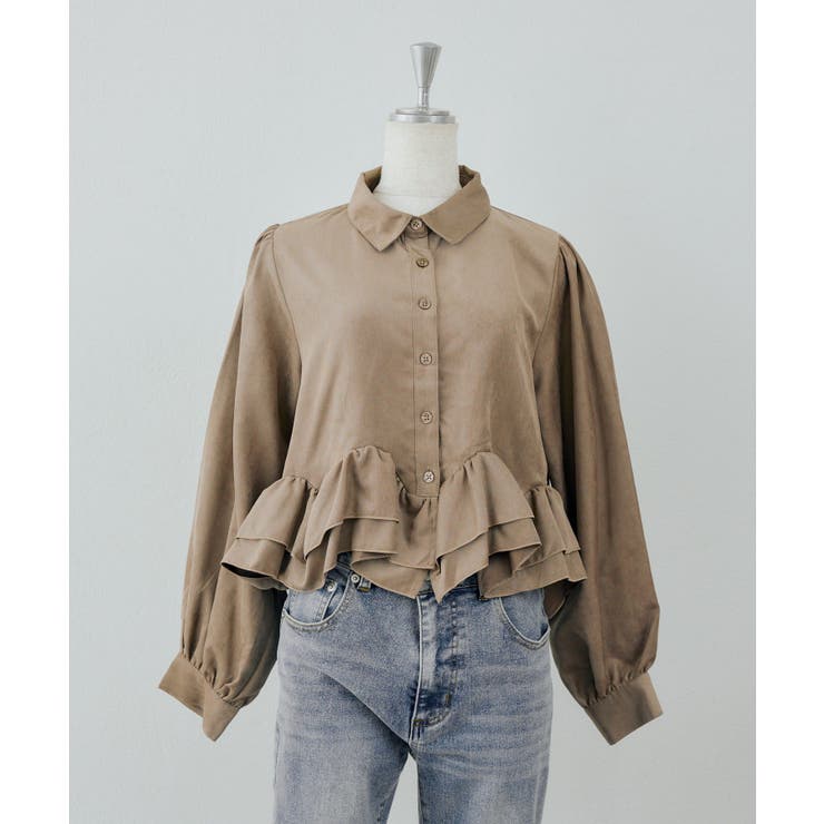 モカ | 裾フリルブラウス長袖 | NICE CLAUP / OLIVE des OLIVE　OUTLET