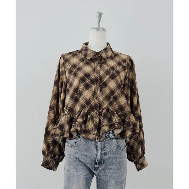 ブラウン系 | 裾フリルブラウス長袖 | NICE CLAUP / OLIVE des OLIVE　OUTLET