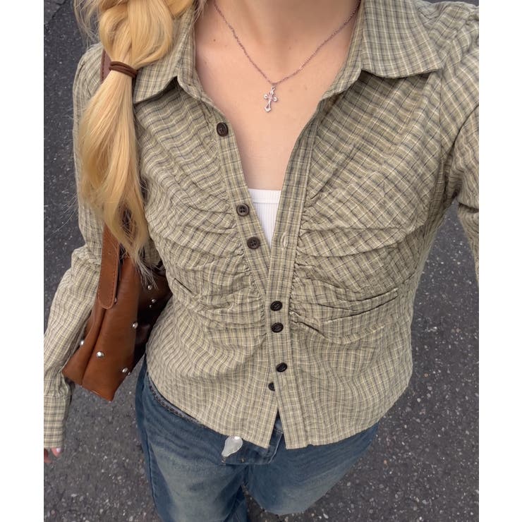 チェックギャザーブラウス | NICE CLAUP / OLIVE des OLIVE　OUTLET | 詳細画像1 