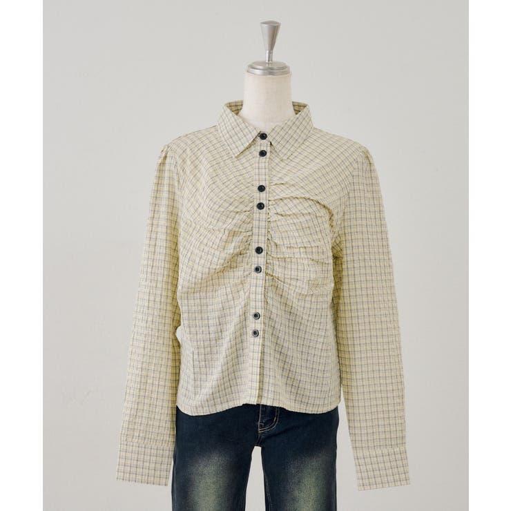 ベージュ | チェックギャザーブラウス | NICE CLAUP / OLIVE des OLIVE　OUTLET